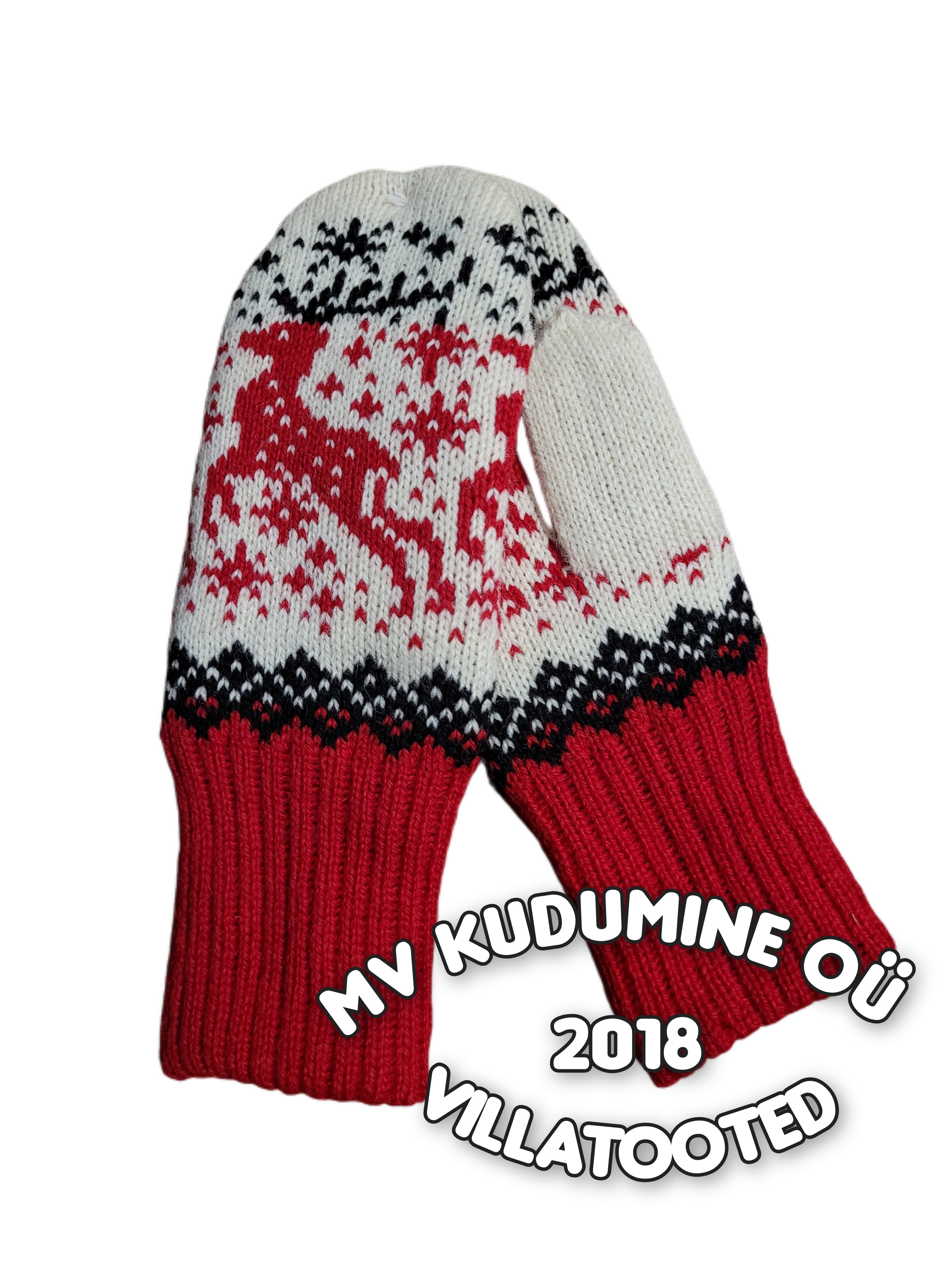 Вязаные шерстяные варежки олень 1