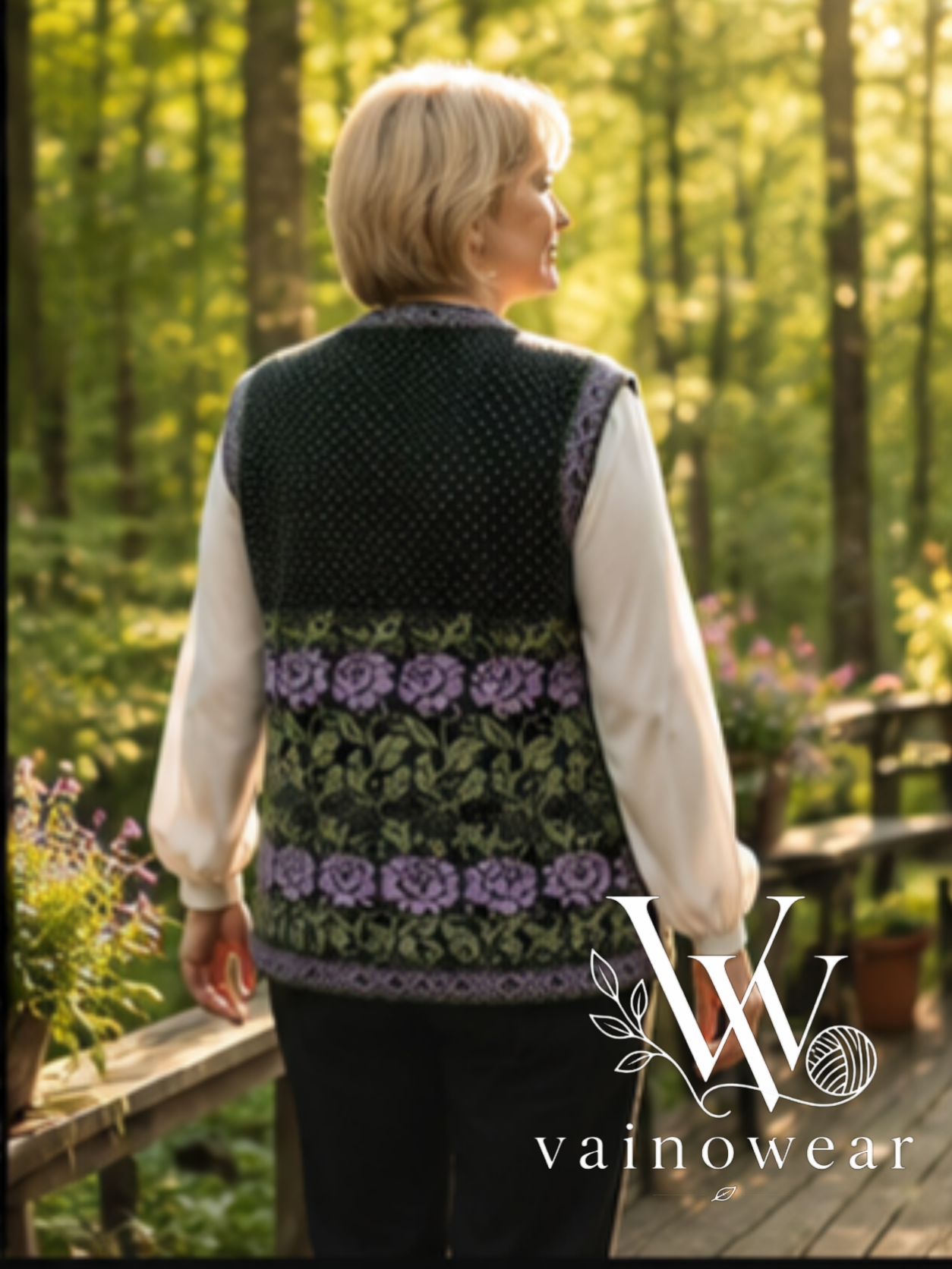 Kootud villane naiste vest "roosid" thumbnail 2