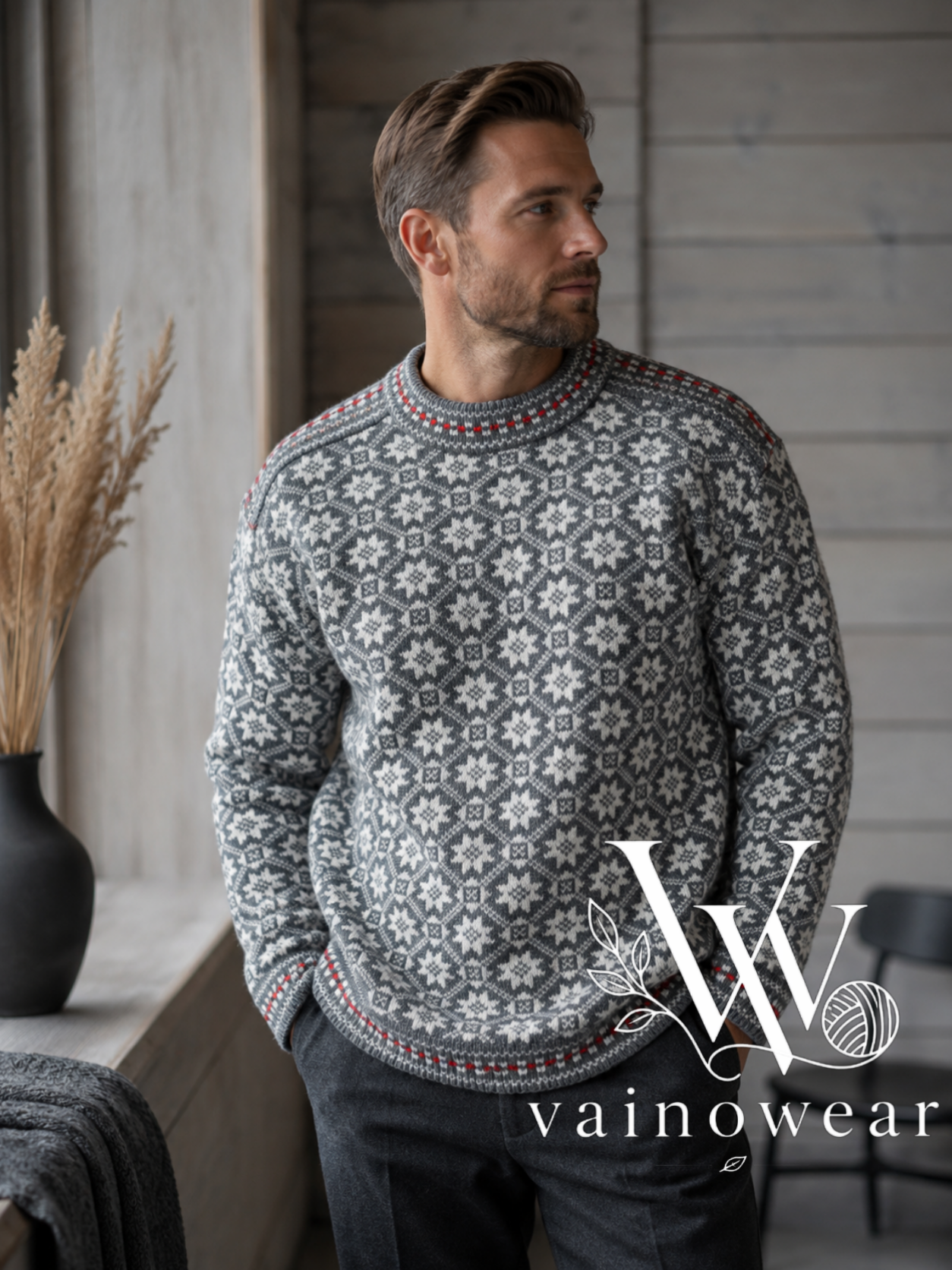 Knitted woolen men's jumper "kihu troy" gray 1