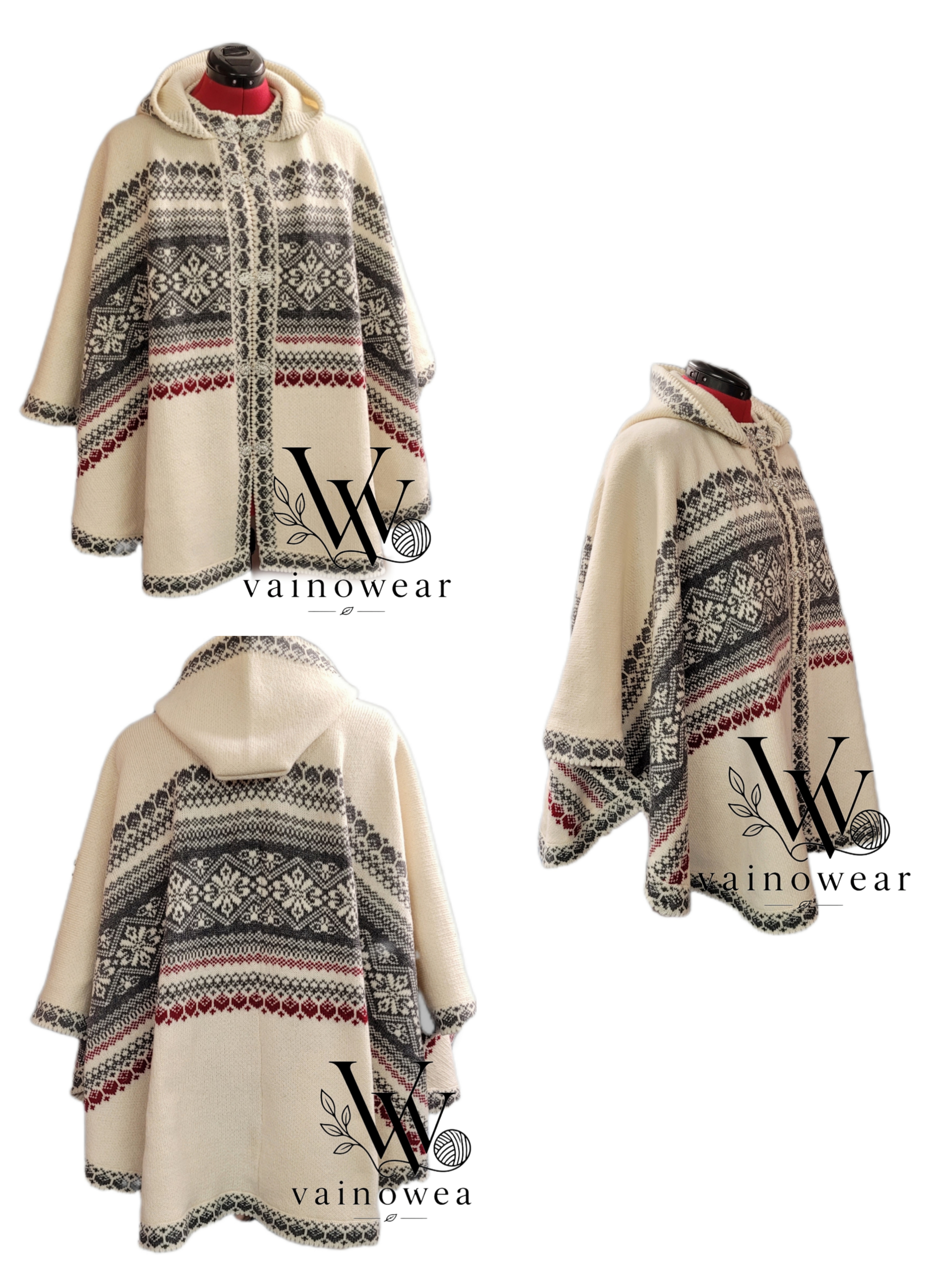 Knitted wool white poncho thumbnail 2